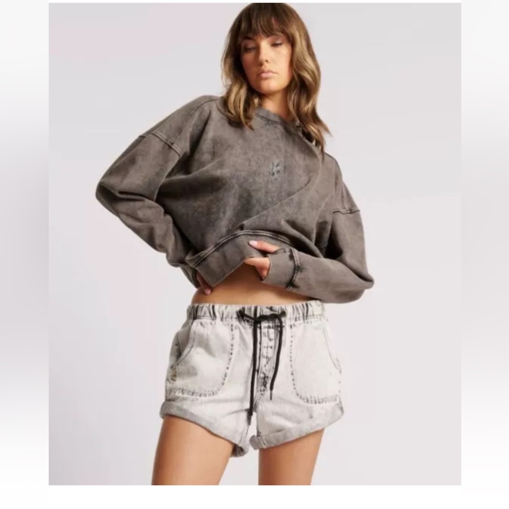 Free People One Teaspoon Shabby Bandits Short Bianco Gray Black Elastic